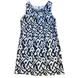 LOFT - Ikat print - minidress - navy/white - hidden zipper - ruffle trim/size 10